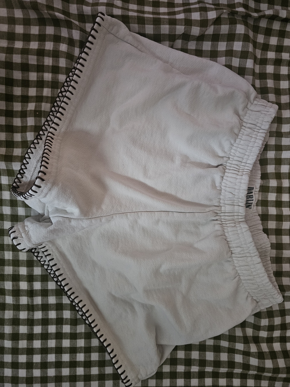 Darlin White Athletic Shorts with Black Stitch Trim